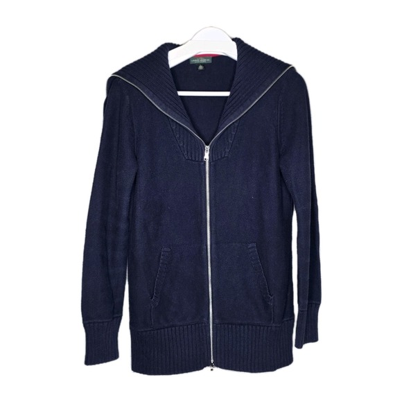 Ralph Lauren Sweaters - Ralph Lauren Navy Blue Full Zip Cardigan Sailor Collar Ribbed Sweater Sz Large